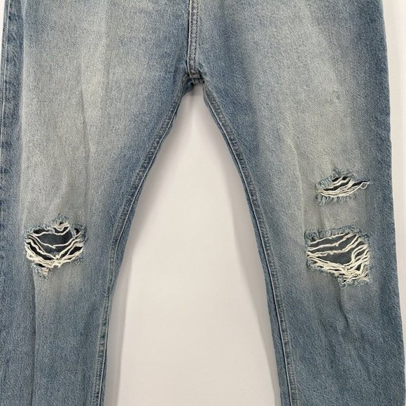 Free People‎ Blue Denim Distressed Ripped Boyfriend Straight Jeans Size 24 - Picture 6 of 12